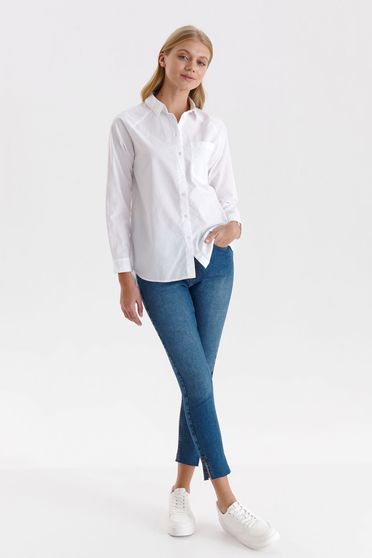 Női ingek, Fehér asszimmetrikus bő szabású pamutból készült női ing - StarShiner.hu