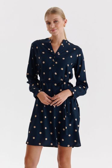 Polka dot dresses, Dark blue dress thin fabric short cut loose fit accessorized with tied waistband - StarShinerS.com
