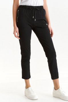 Black trousers from elastic fabric conical with zipper details pockets