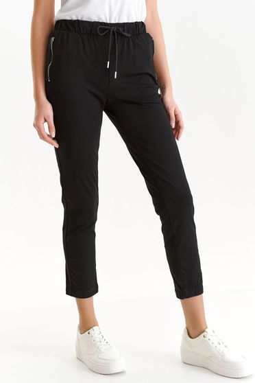 Trousers, Black trousers from elastic fabric conical with zipper details pockets - StarShinerS.com