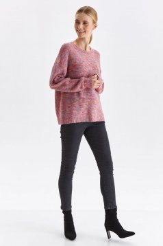 Pulover din tricot roz cu croi larg - Top Secret