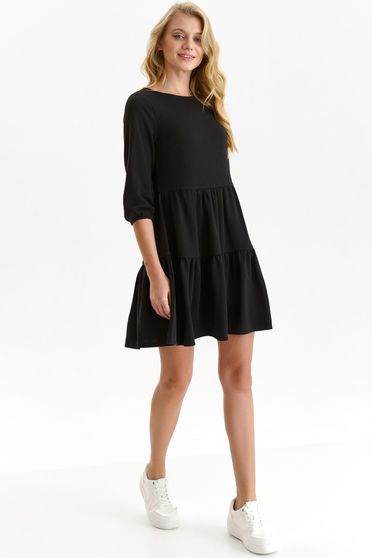 Nyári ruhák, Fekete bő szabású rövid ruha vékony anyagból - StarShiner.hu