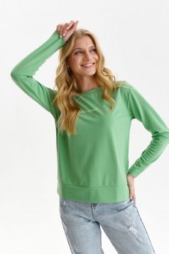 Bluza dama din material elastic verde cu croi larg si slit lateral - Top Secret