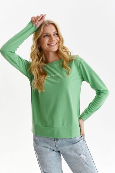 Bluza dama din material elastic verde cu croi larg si slit lateral - Top Secret