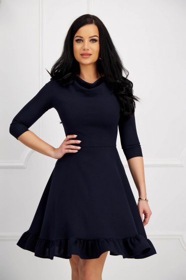 Online Dresses, Dark blue dress crepe midi cloche cowl neck - StarShinerS - StarShinerS.com
