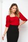Red women`s blouse crepe tented with puffed sleeves with cuffs - StarShinerS 2 - StarShinerS.com