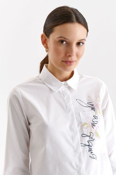 Long sleeves shirts, White women`s shirt thin fabric loose fit asymmetrical - StarShinerS.com