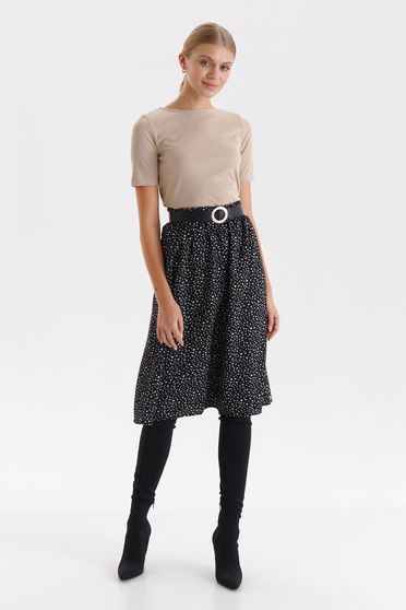 Skirts, Black skirt thin fabric midi flaring cut accessorized with belt - StarShinerS.com