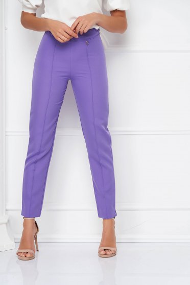 High-Waisted Tapered Purple Stretch Fabric Trousers - StarShinerS