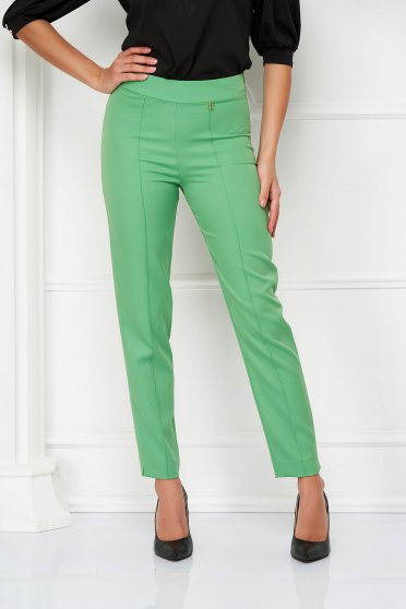 Pantaloni skinny verde, Pantaloni din stofa usor elastica verde-deschis conici cu talie inalta - StarShinerS - StarShinerS.ro