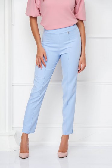 Elegant pants, Light Blue High Waisted Tapered Trousers in Slightly Elastic Fabric - StarShinerS - StarShinerS.com
