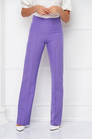 High waisted trousers, High Waist Flared Long Purple Stretch Fabric Pants - StarShinerS - StarShinerS.com