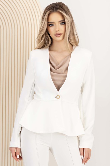 Sacou din stofa premium elastica ivoire cambrat cu peplum - StarShinerS