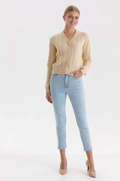 Beige cardigan knitted loose fit with v-neckline