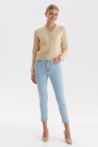 Cardigan din tricot bej cu croi larg si decolteu in v - Top Secret