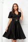 Black Satin Midi Flared Dress with Bell Sleeves - StarShinerS 2 - StarShinerS.com