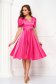 Fuchsia Satin Midi Dress in Flared Style with Bell Sleeves - StarShinerS 1 - StarShinerS.com