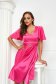 Fuchsia Satin Midi Dress in Flared Style with Bell Sleeves - StarShinerS 2 - StarShinerS.com
