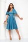 Turquoise Satin Midi Dress in A-line with Bell Sleeves - StarShinerS 5 - StarShinerS.com