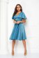 Turquoise Satin Midi Dress in A-line with Bell Sleeves - StarShinerS 1 - StarShinerS.com