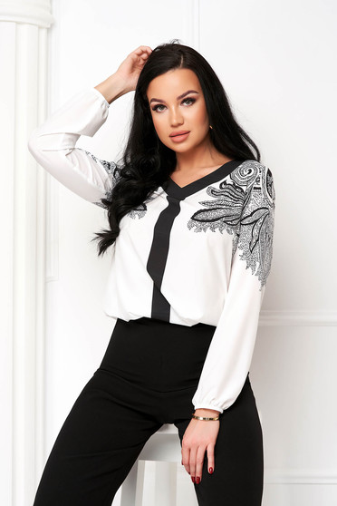 Office Blouses, Women`s blouse loose fit with elastic waist georgette - StarShinerS.com