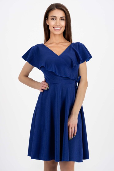 Elegant dresses, Blue crepe knee-length dress in A-line with glitter applications - StarShinerS - StarShinerS.com