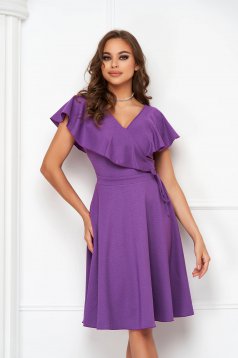 Purple Crepe Knee-Length A-Line Dress with Glitter Applications - StarShinerS