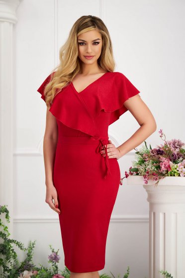 Plus Size Dresses, Red dress crepe midi pencil with glitter details - StarShinerS - StarShinerS.com