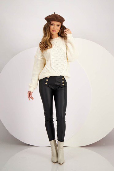 Leggings, Black tights from ecological leather with elastic waist with decorative buttons - StarShinerS.com