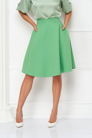 Midi skirts, Light Green Elastic Fabric Skirt with Pockets in A-line - StarShinerS - StarShinerS.com