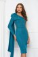 Turquoise dress slightly elastic fabric midi pencil bow accessory one shoulder - StarShinerS 3 - StarShinerS.com