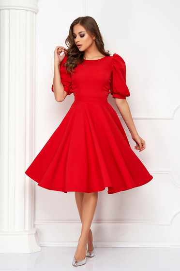 Bell dresses, Red dress midi cloche elastic cloth v back neckline - StarShinerS - StarShinerS.com