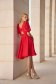 Red Elastic Fabric Midi Dress in A-line with V-Back Neckline - StarShinerS 6 - StarShinerS.com