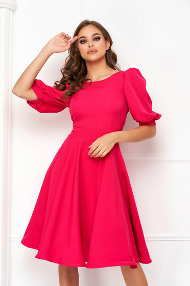 Online Dresses - Page 3, Fuchsia dress midi cloche elastic cloth v back neckline - StarShinerS - StarShinerS.com