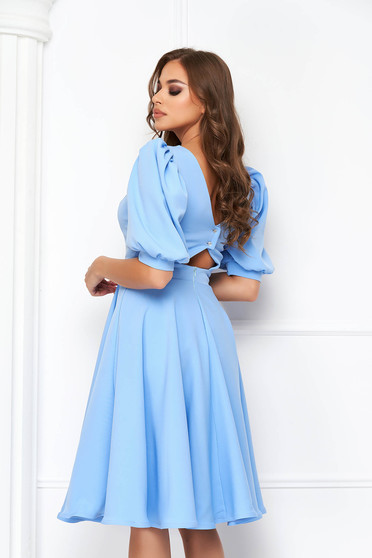 Bell dresses, Lightblue dress midi cloche elastic cloth v back neckline - StarShinerS - StarShinerS.com