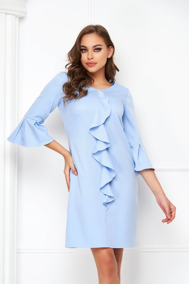 Online Dresses, Lightblue dress slightly elastic fabric short cut loose fit with ruffle details - StarShinerS - StarShinerS.com