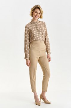 Beige women`s shirt thin fabric loose fit with print details