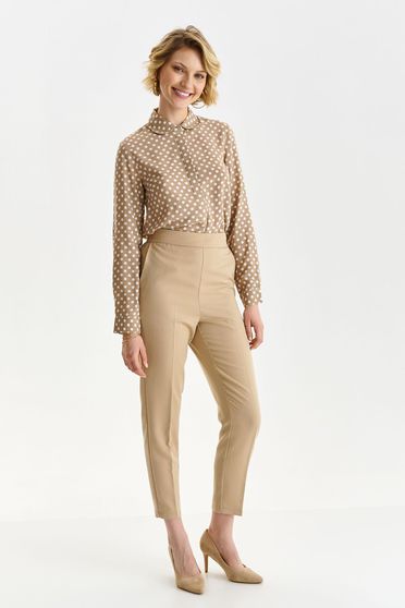 Long sleeves shirts, Beige women`s shirt thin fabric loose fit with print details - StarShinerS.com