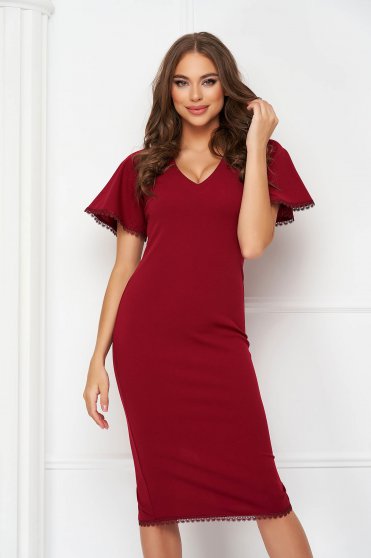 Office dresses - Page 3, Cherry Crepe Pencil Dress with Lace Appliques - StarShinerS - StarShinerS.com