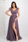 Rochie din tul cu sclipici mov deschis lunga in clos cu pene pe umeri 7 - StarShinerS.ro