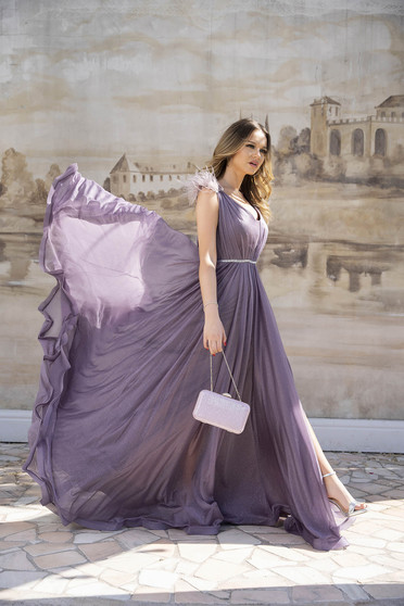 Luxurious dresses, Lightpurple dress from tulle with glitter details long cloche feather details - StarShinerS.com