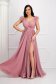 Rochie din tul cu sclipici roz prafuit lunga in clos cu pene pe umeri 7 - StarShinerS.ro