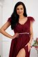 Burgundy dress from tulle with glitter details long cloche feather details 6 - StarShinerS.com