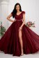Burgundy dress from tulle with glitter details long cloche feather details 3 - StarShinerS.com