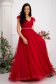 Rochie din tul rosie lunga in clos accesorizata cu pietre stras si pene 7 - StarShinerS.ro