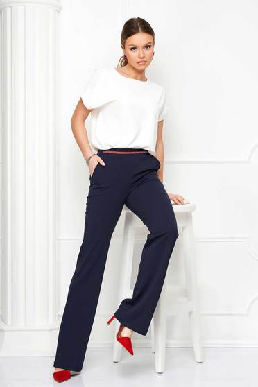 High waisted trousers, Dark blue trousers crepe long flared with pockets - StarShinerS - StarShinerS.com