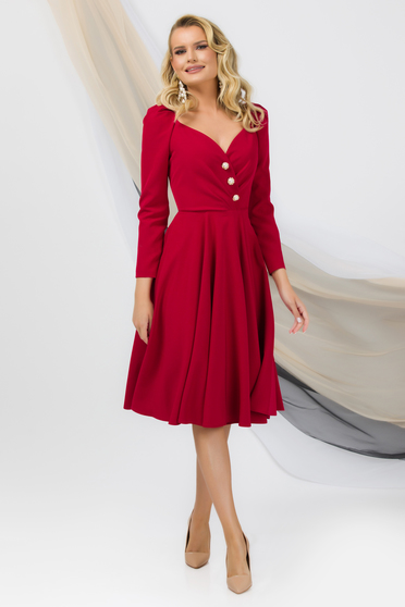 Elegant dresses, Red dress slightly elastic fabric cloche wrap over front with decorative buttons - StarShinerS.com