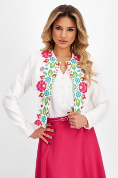 White stretch fabric blazer with a straight cut and unique floral print - StarShinerS