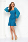 Petrol blue dress slightly elastic fabric pencil with veil sleeves with puffed sleeves - StarShinerS 4 - StarShinerS.com