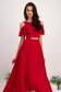 Red Asymmetric Long Voile Dress with Cut-Out Shoulders - StarShinerS 2 - StarShinerS.com